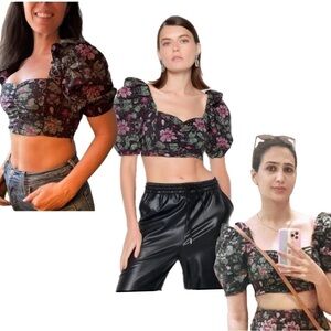 Zara Crop Top Floral Ruffle Puff Sleeve Blogger Favorite Festival Prairie NWT